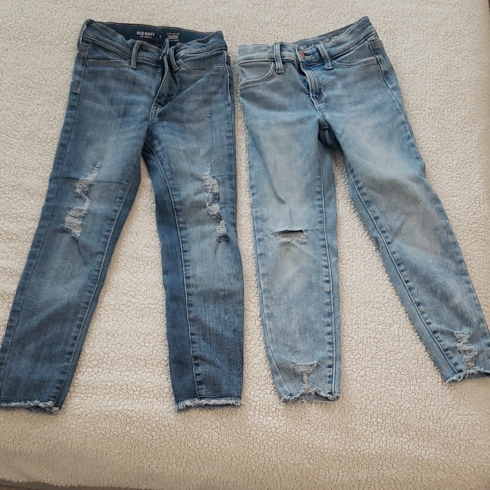 Old Navy Blue Skinny Jeans Distressed Ankle-Length 2 Pair